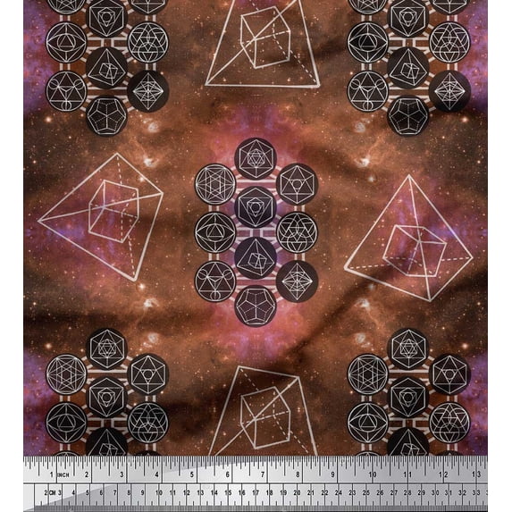 Soimoi Orange Rayon Fabric Scared Geometric Galaxy Print Fabric by the Yard 42 Inch Wide