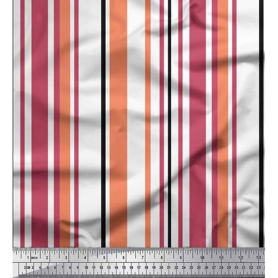 Soimoi Orange Silk Fabric Colorful Vertical Stripe Print Fabric by the Yard 42 Inch Wide