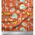 thumbnail image 1 of Soimoi Orange Velvet Fabric Jungle Animals Kids Print Fabric by the Yard 58 Inch Wide, 1 of 3