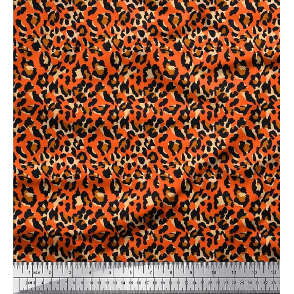 Soimoi Orange Velvet Fabric Leopard Animal Skin Printed Fabric 1 Yard 60 Inch Wide