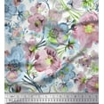 thumbnail image 1 of Soimoi Orange Velvet Fabric Pink Floral Print Fabric by The Yard 58 Inch Wide, 1 of 1