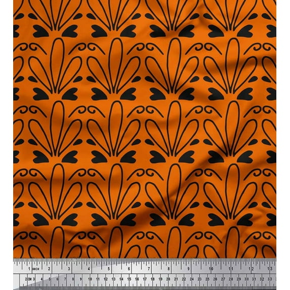 Soimoi Orange Velvet Fabric Tendril & Abstract Print Sewing Fabric Yard 58 Inch Wide