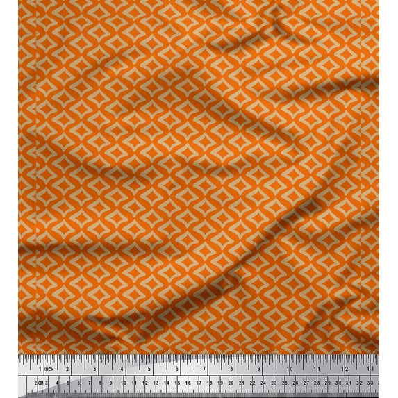 Soimoi Orange Viscose Chiffon Fabric Diamond Geometric Print Sewing Fabric Yard 42 Inch Wide