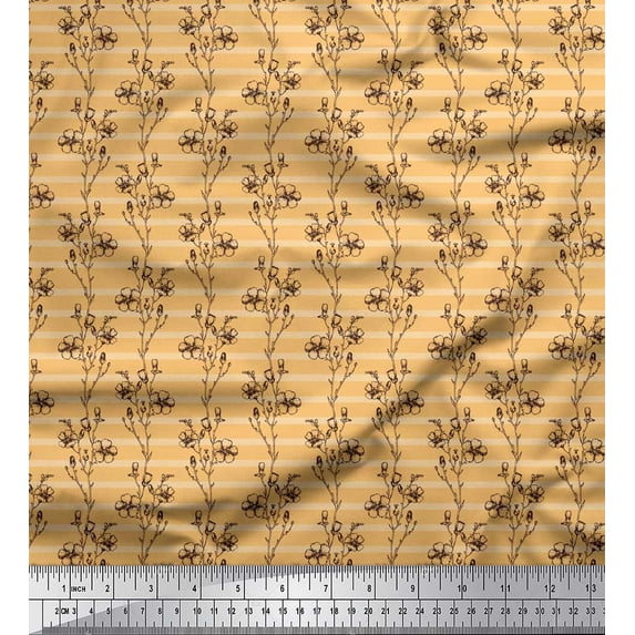 Soimoi Orange Viscose Chiffon Fabric Stripe & Flower Printed Fabric 1 Yard 42 Inch Wide