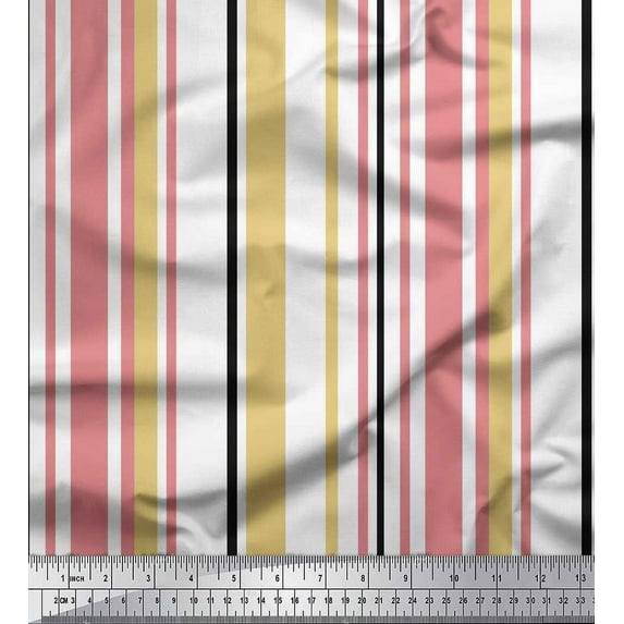 Soimoi Orange polyester Crepe Fabric Colorful Vertical Stripe Print Fabric by the Yard 52 Inch Wide