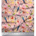 thumbnail image 1 of Soimoi Orange polyester Crepe Fabric Floral,Parrot & Hummingbird Bird Print Fabric by The Yard 52 Inch Wide, 1 of 1