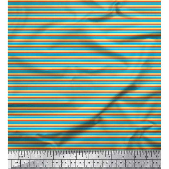 Soimoi Orange polyester Crepe Fabric Horizontal Stripe Printed Fabric 1 Yard 42 Inch Wide