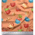 thumbnail image 1 of Soimoi Orange polyester Crepe Fabric Kettle & Cups Kitchen Printed Fabric 1 Yard 42 Inch Wide, 1 of 3