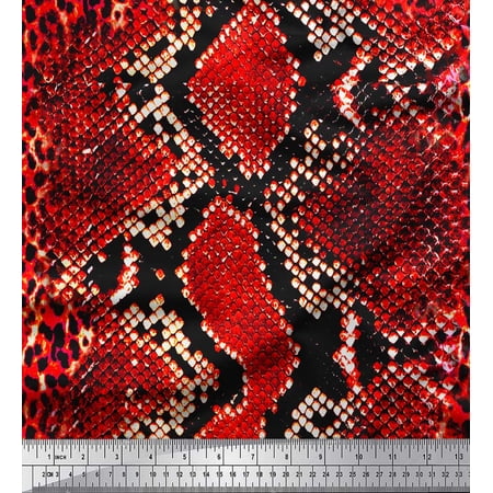 Soimoi Orange polyester Crepe Fabric Leopard & Snake Animal Skin Print Fabric by the Yard 42 Inch Wide