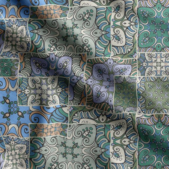 Soimoi Patchwork Print,Cotton Poplin, Sewing Fabric Sold by The Yard 42 Inch Wide,Sewing Craft Quilting/Quilt Making Fabric, Blue & Green