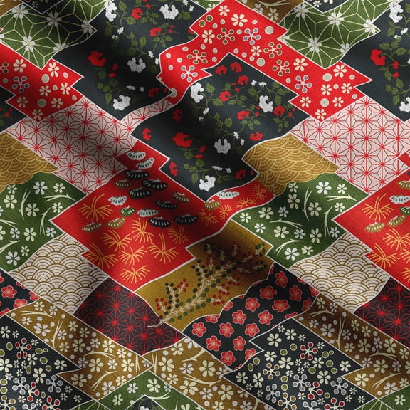 Soimoi Patchwork Print, Silk Fabric, Decor Sewing Fabric by The Yard 42 Inch Wide,Decorative Fabric for Shirts Suits Ties, Multicolor