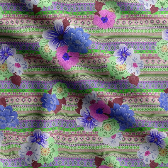 Soimoi Patchwork Printed, Cotton Satin Spandex, Sewing Fabric by The Yard 54 Inch Wide, Decorative Fabric for Dresses and Home Accents, Light Green