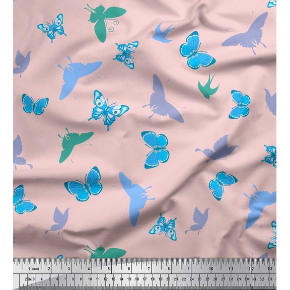 Soimoi Pink Cotton Cambric Fabric Butterflies Butterfly Print Fabric by the Yard 42 Inch Wide