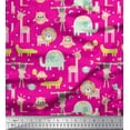 thumbnail image 1 of Soimoi Pink Cotton Cambric Fabric Jungle Animals Kids Print Fabric by Yard 56 Inch Wide, 1 of 3