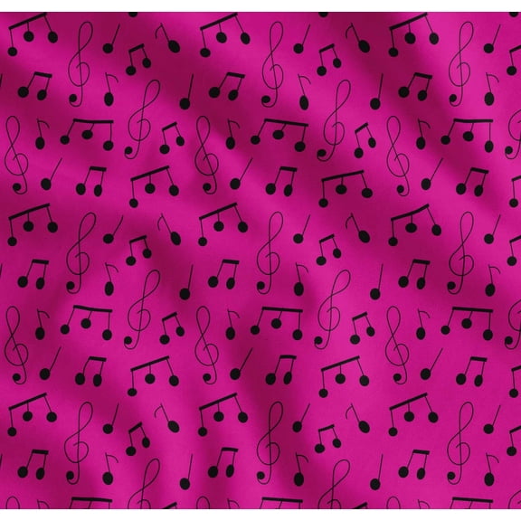 Soimoi Pink Cotton Cambric Fabric Notes Musical Instrument Decor Fabric Printed Yard 42 Inch Wide