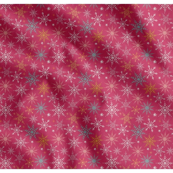 Soimoi Pink Cotton Cambric Fabric Snow Flakes Floral Decor Fabric Printed Yard 56 Inch Wide