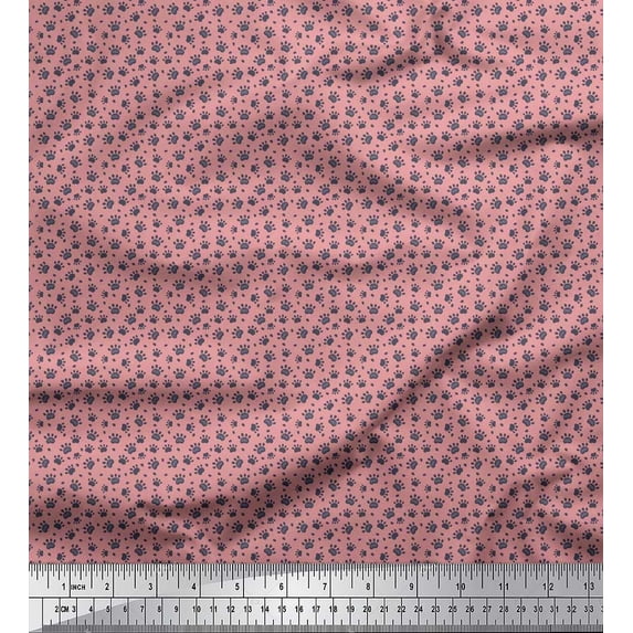 Soimoi Pink Cotton Duck Fabric Dogs & Paw Dog Printed Fabric 1 Yard 58 Inch Wide