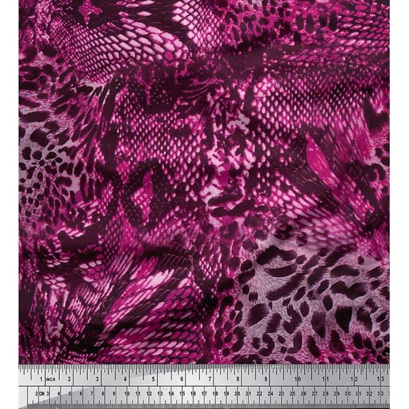 Soimoi Pink Cotton Duck Fabric Fish & Leopard Animal Skin Print Fabric by the Yard 42 Inch Wide