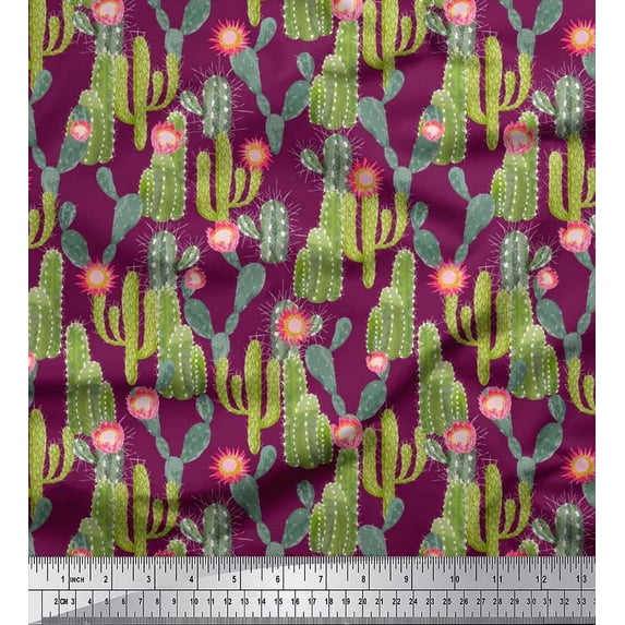 Soimoi Pink Cotton Duck Fabric Flower & Cactus Tree Print Fabric by Yard 56 Inch Wide