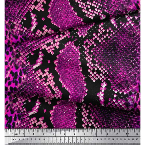 Soimoi Pink Cotton Duck Fabric Leopard & Snake Animal Skin Print Fabric by the Yard 44 Inch Wide