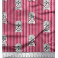 thumbnail image 1 of Soimoi Pink Cotton Jersey Fabric Bow & Artistic Skull Stripe Printed Fabric 1 Yard 58 Inch Wide, 1 of 3