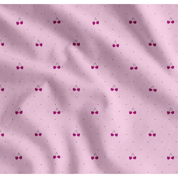 Soimoi Pink Cotton Poplin Fabric Cherry & Dots Decor Fabric Printed Yard 42 Inch Wide