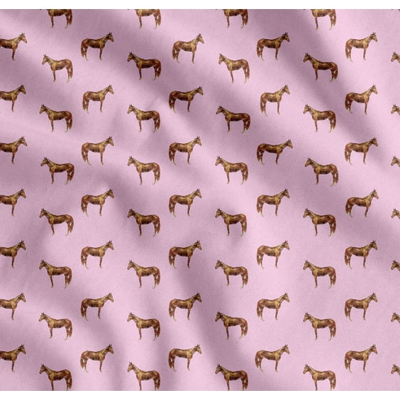 Soimoi Pink Cotton Poplin Fabric Horse & Dot Animal Print Fabric by Yard 58 Inch Wide