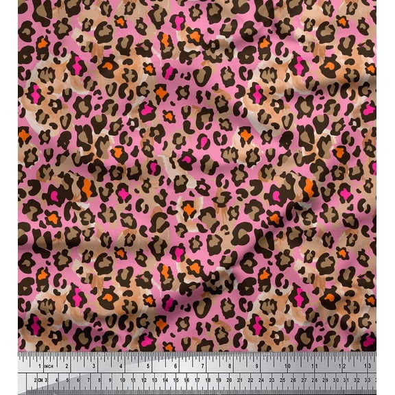 Soimoi Pink Cotton Poplin Fabric Leopard Animal Skin Print Fabric by the Yard 42 Inch Wide