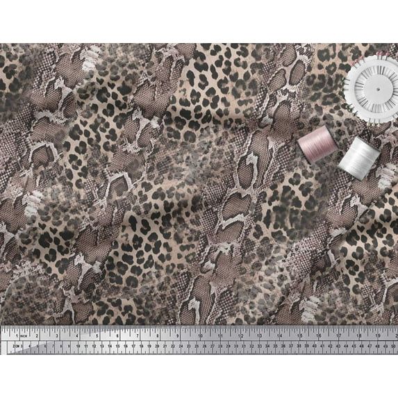 Soimoi Pink Cotton Poplin Fabric Leopard & Snake Animal Skin Printed Fabric 1 Yard 42 Inch Wide