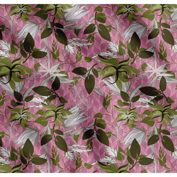 Soimoi Pink Cotton Voile Fabric Artistic Leaves Decor Fabric Printed Yard 42 Inch Wide