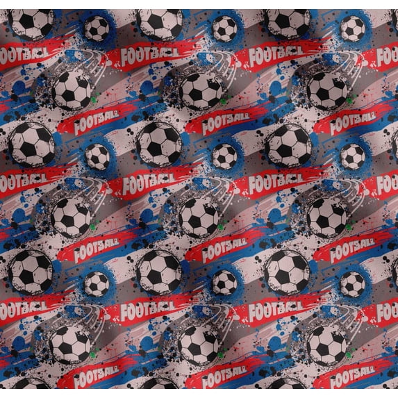 Soimoi Pink Cotton Voile Fabric Brush Stroke & Football Sports Fabric Prints By Yard 56 Inch Wide