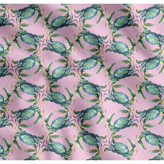 Soimoi Pink Cotton Voile Fabric Crabs Ocean Decor Fabric Printed Yard 56 Inch Wide