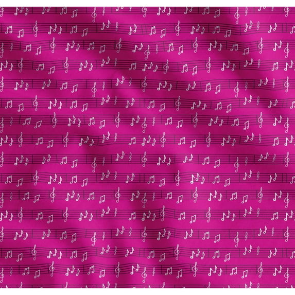 Soimoi Pink Cotton Voile Fabric Notes Musical Instrument Print Fabric by Yard 56 Inch Wide