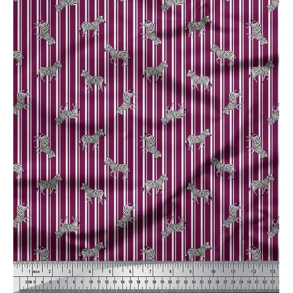 Soimoi Pink Cotton Voile Fabric Stripe & Wild Animal Print Fabric by The Yard 42 Inch Wide