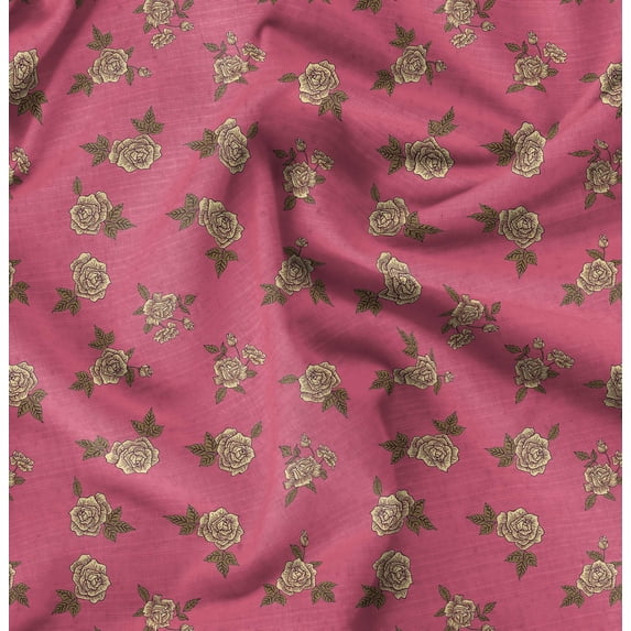 Soimoi Pink Fabric - By the Yard - 54 Inch Wide - Rose Floral Pattern Textile - Romantic and Delicate Designs for Stylish Projects Printed Fabric