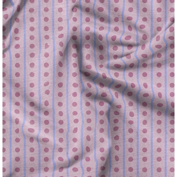 Soimoi Pink Fabric - By the Yard - 56 Inch Wide - Line & Polka Dots Floral Textile - Trendy Patterns for Fashionable & Decore Printed Fabric