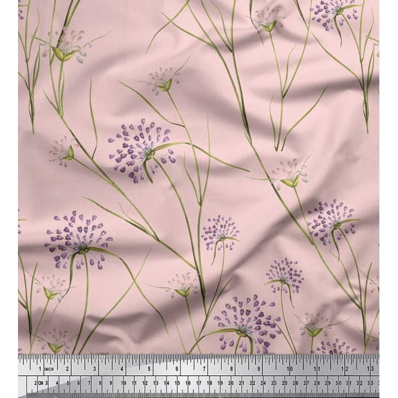Soimoi Pink Georgette Viscose Fabric Grass & Wildflower Floral Print Sewing Fabric Yard 42 Inch Wide