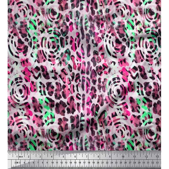 Soimoi Pink Heavy Canvas Fabric Leopard Animal Skin Print Sewing Fabric Yard 58 Inch Wide