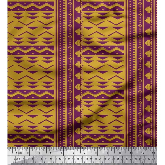 Soimoi Pink Heavy Canvas Fabric Square & Triangle Geometric Printed Fabric 1 Yard 58 Inch Wide