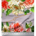 thumbnail image 1 of Soimoi Pink Heavy Satin Fabric Leaves & Ranunculus Floral Printed Fabric 1 Yard 56 Inch Wide, 1 of 3
