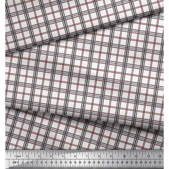 Soimoi Pink Modal Satin Fabric Window Pane Check Printed Fabric 1 Yard 42 Inch Wide
