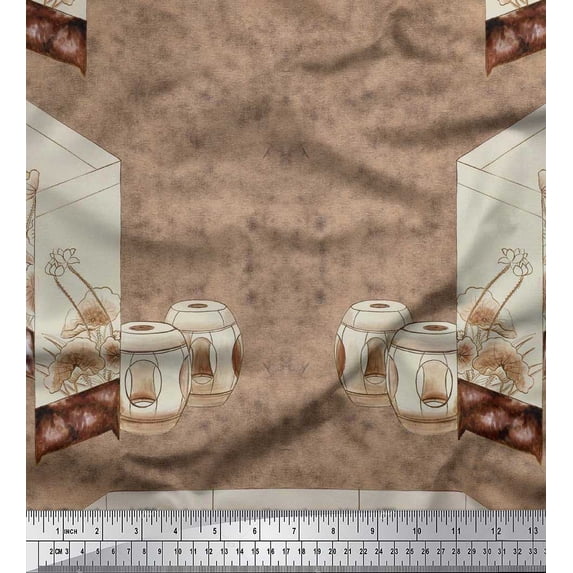 Soimoi Pink Polyester Crepe Fabric & Floral Artistic Print Sewing Fabric BTY 52 Inch Wide