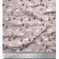 thumbnail image 1 of Soimoi Pink Polyester Crepe Fabric Mushroom,Oaknut & Rabbit Animal Fabric Prints by Yard 52 Inch Wide, 1 of 1