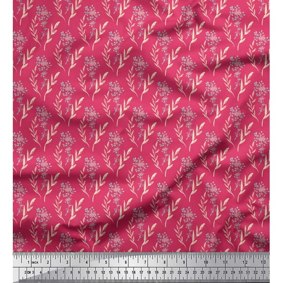 Soimoi Pink Rayon Crepe Fabric Leaf Floral Print Fabric by the Yard 46 Inch Wide