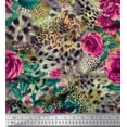 thumbnail image 1 of Soimoi Pink Rayon Crepe Fabric Leopard Skin,Leaves & Floral Print Fabric by Yard 46 Inch Wide, 1 of 1