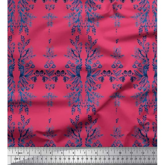 Soimoi Pink Rayon Fabric Leaf Floral Print Fabric by the Yard 42 Inch Wide