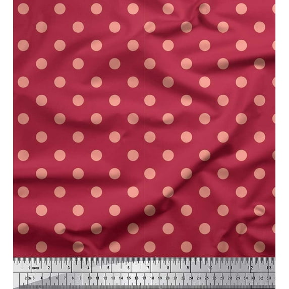 Soimoi Pink Rayon Fabric Polka Dots Printed Craft Fabric by the Yard 42 Inch Wide