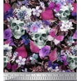 thumbnail image 1 of Soimoi Pink Rayon Fabric Skull & Anemone Flower Print Fabric by Yard 56 Inch Wide, 1 of 1