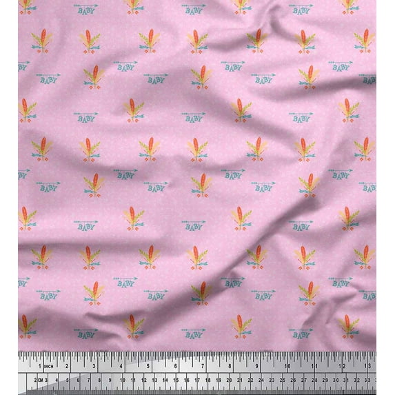 Soimoi Pink Rayon Fabric Trolley & Bottle Kids Printed Craft Fabric by the Yard 42 Inch Wide