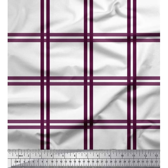 Soimoi Pink Rayon Fabric Window Pane Check Printed Craft Fabric by the Yard 42 Inch Wide